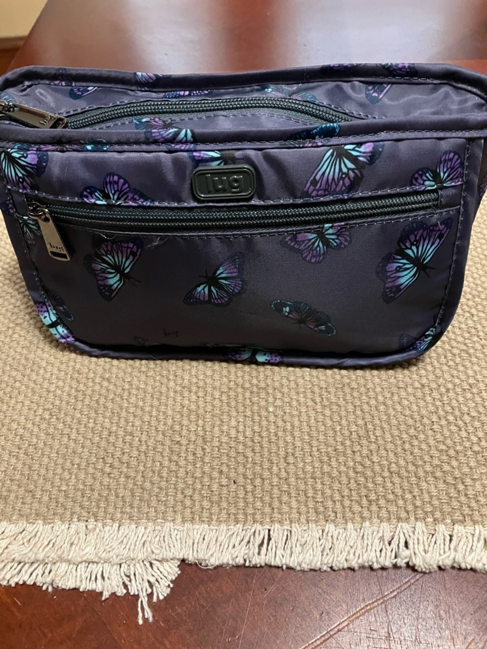 lug Purple Crossbody Pouch with Teal & Violet Butterfly Print